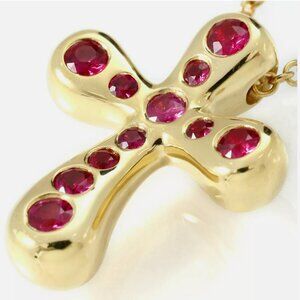 Tiffany & Co. 18K Yellow Gold Cross with Rubies and Chain